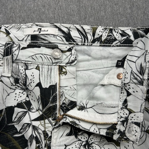 7 For All Mankind Floral Skinny Jeans Women's 27 30x28 Black White Mid Rise - Picture 10 of 16